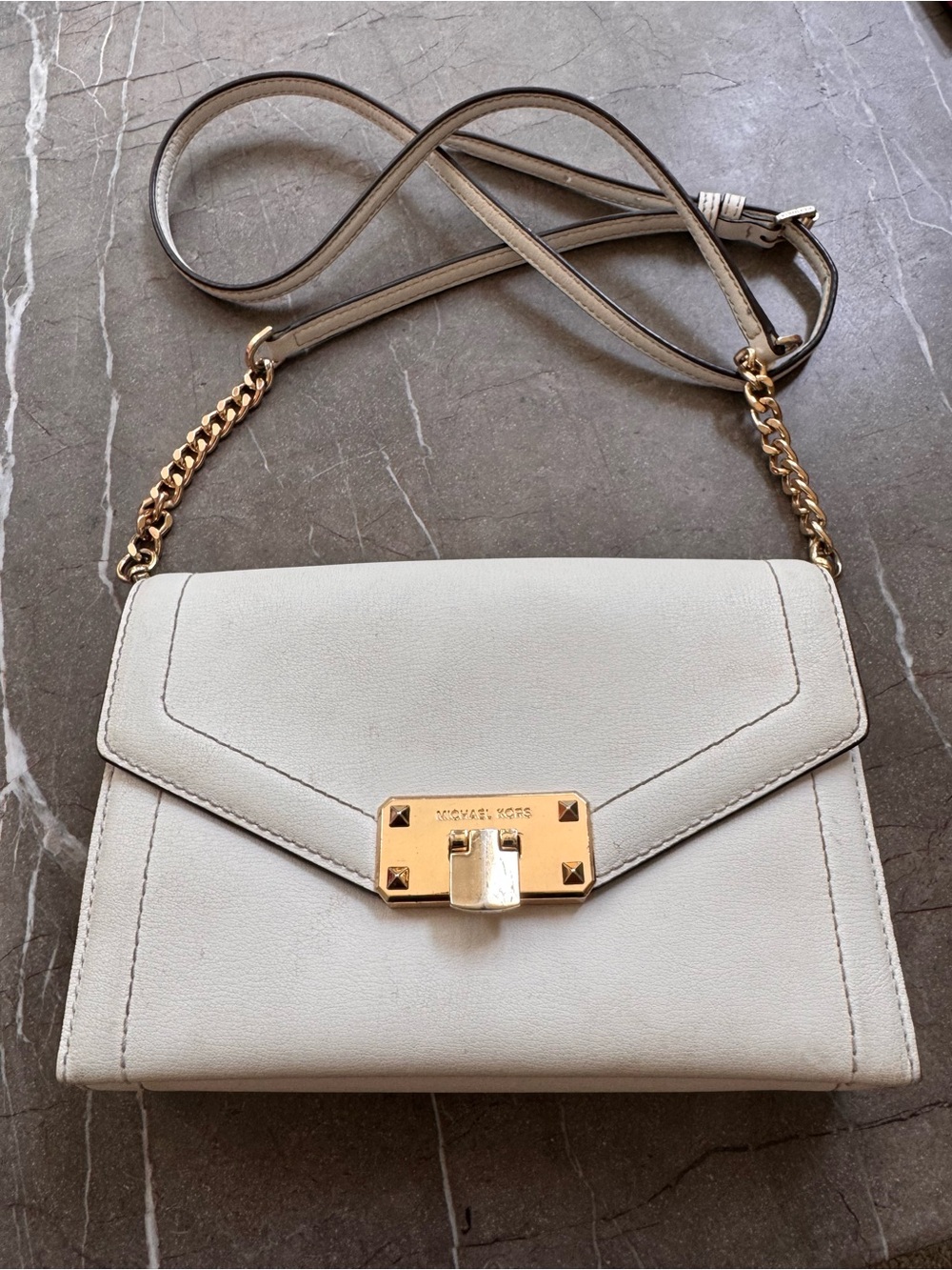 Michael Kors Ivory Leather Crossbody Bag with Gold Hardware